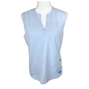Nike Performance Tank Top Women Large Blue V-Neck Floral Print Athletic Active